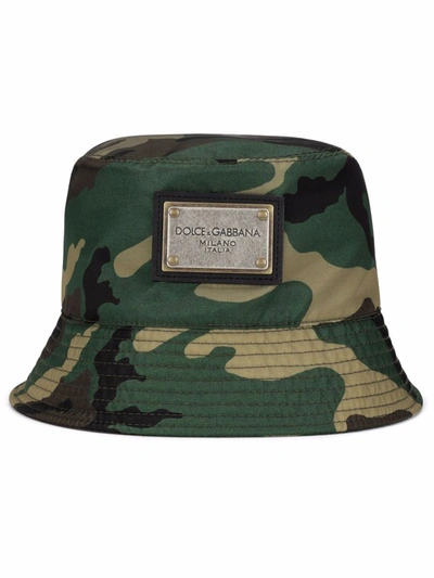 Shop Dolce & Gabbana Camouflage Logo-plaque Bucket Hat In Green