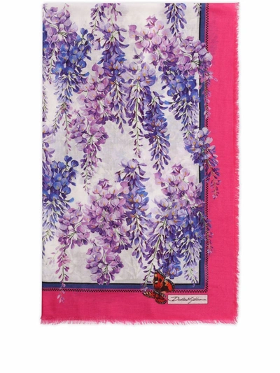 Shop Dolce & Gabbana Floral-print Cashmere-blend Scarf In Purple