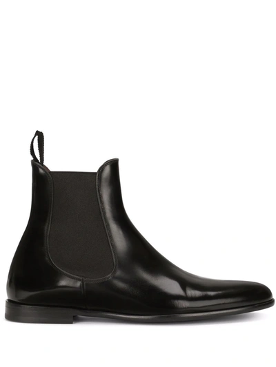 Shop Dolce & Gabbana Chelsea Leather Boots In Black