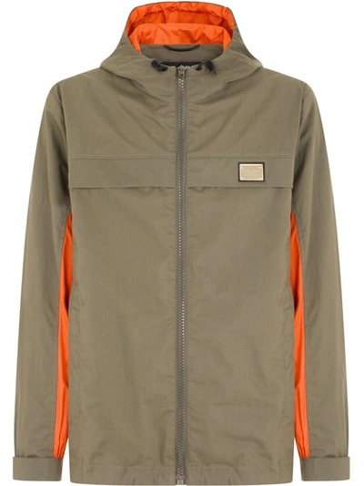 Shop Dolce & Gabbana Hooded Two-tone Jacket In Green