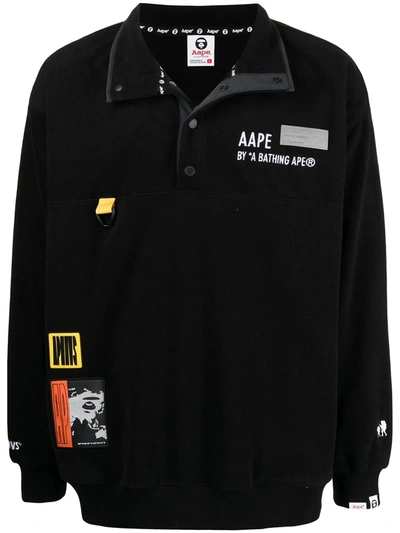 Shop Aape By A Bathing Ape Multiple Patches Fleece Sweatshirt In Black