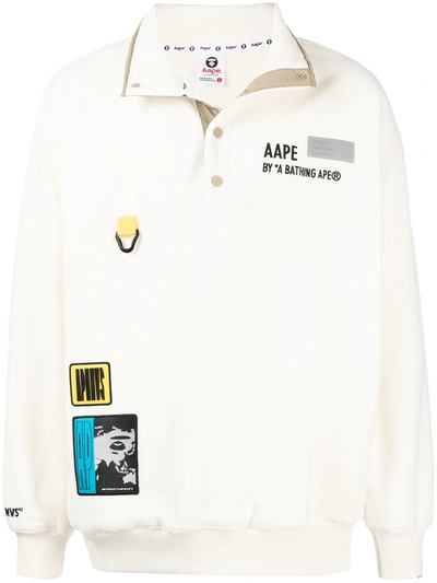 Shop Aape By A Bathing Ape Multiple Patches Fleece Sweatshirt In White