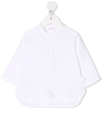 Shop Il Gufo Band-collar Linen Shirt In White