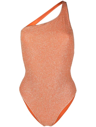 Shop Oseree Shine Off-shoulder One-piece In Orange