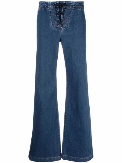 Shop See By Chloé Front-tie Flared Jeans In Blue