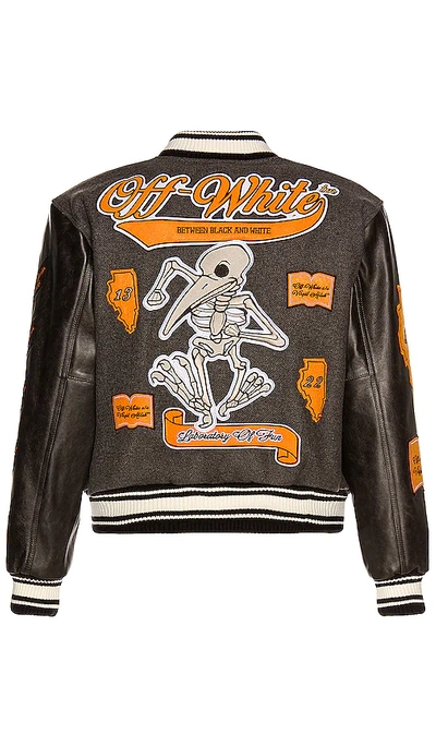 Shop Off-white Leather Varsity Jacket In Grey & Multi