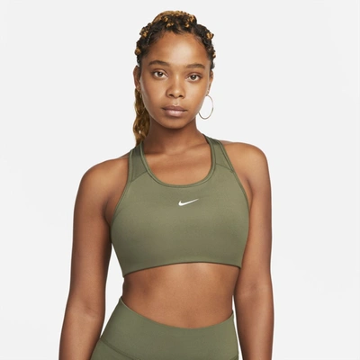 Shop Nike Women's Swoosh Medium-support 1-piece Pad Sports Bra In Green