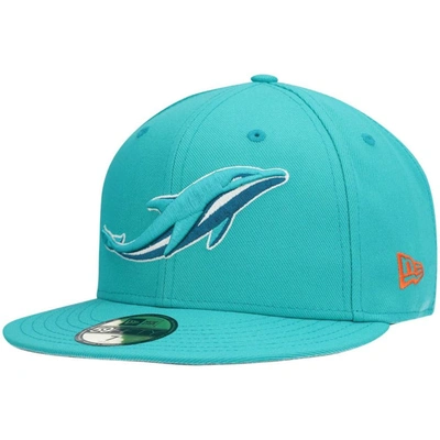 Shop New Era Aqua Miami Dolphins Omaha 59fifty Fitted Hat