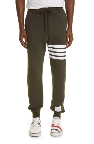 Shop Thom Browne Stripe Jogger Pants In Dark Green
