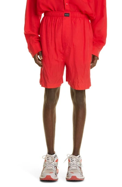 Shop Balenciaga License Logo Jacquard Poplin Pyjama Shorts In Red