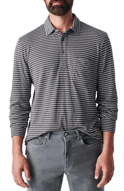 Shop Faherty Cloud Stripe Polo Shirt In Charcoal Grey Stripe