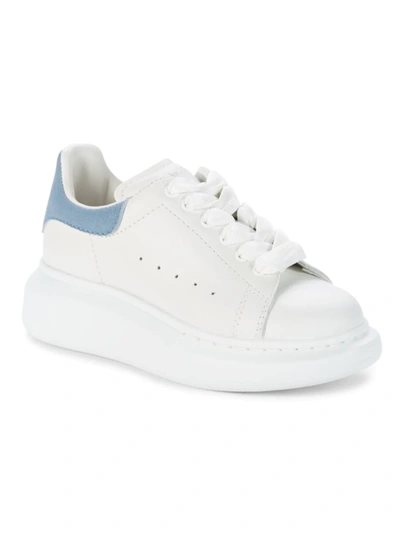 Shop Alexander Mcqueen Kid's Oversized Lace-up Leather Sneakers In White Light Blue