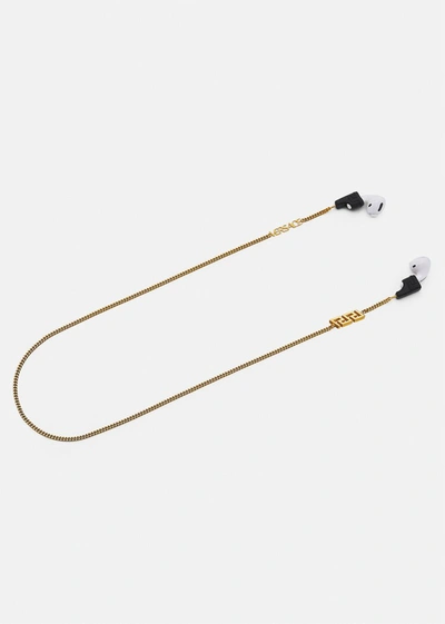 Shop Versace Greca Wireless Headphone Chain In Black