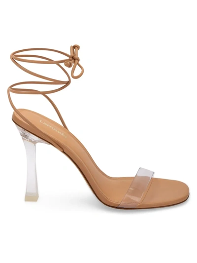 Shop Larroude Gloria Leather Wrap Sandals In Tan