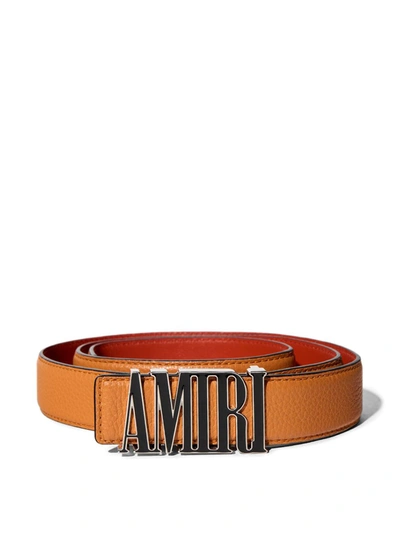 Shop Amiri Pebbled Leather Belt Orange
