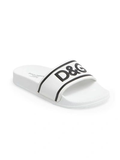 Shop Dolce & Gabbana Kid's Graphic Logo Slides In White