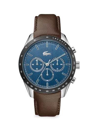 Shop Lacoste Men's Boston Stainless Steel Chronograph Leather Strap Watch In Blue