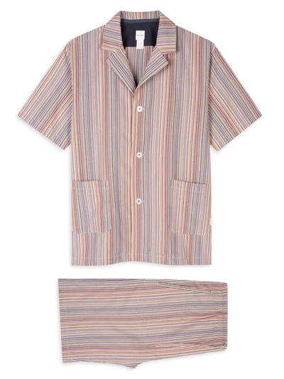 Shop Paul Smith Men's 2-piece Multicolor Striped Pajama Short Set In Neutral