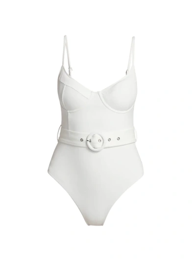 Shop Jonathan Simkhai Women's Noa Belted One-piece Swimsuit In White