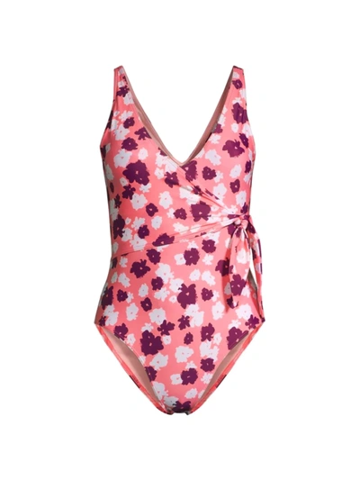 Shop Tanya Taylor Women's Kelly Wrap One-piece Swimsuit In Shadow Blossom Salmon