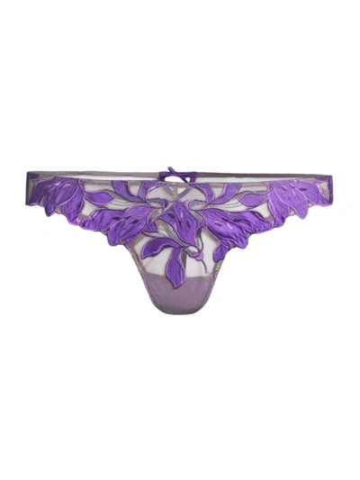 Shop Fleur Du Mal Lily Lace Thong In Pansy