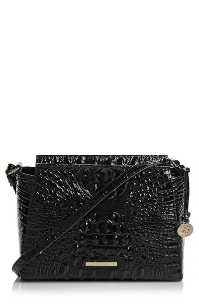 Shop Brahmin Hillary Croc Embossed Leather Crossbody Bag In Black