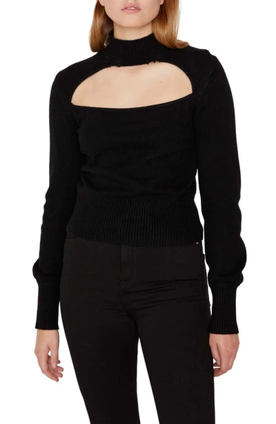 Shop Frame Cutout Mock Neck Cashmere Sweater In Noir