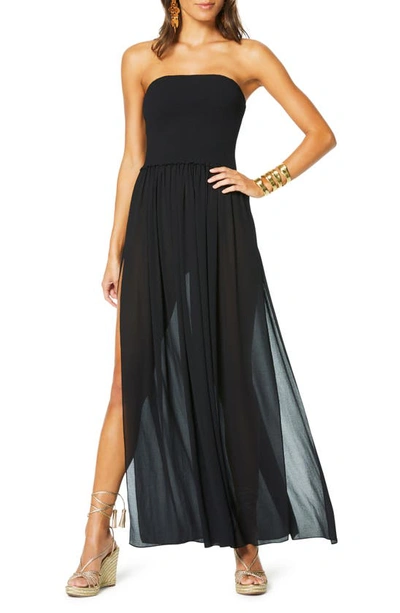 Shop Ramy Brook Calista Strapless Georgette Cover-up Dress In Black