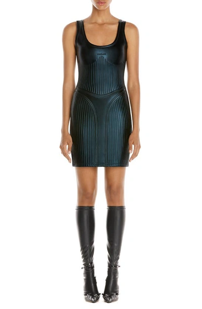 Shop Mugler Shiny Embossed Body-con Minidress In Black