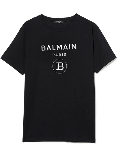 Shop Balmain Metallic-logo Cotton T-shirt In Black