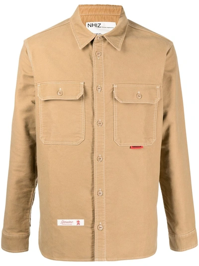 Shop Izzue Genuine-embroidered Long-sleeve Shirt In Brown