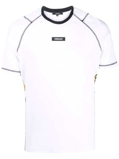 Shop Versace Barocco-panel Logo T-shirt In White