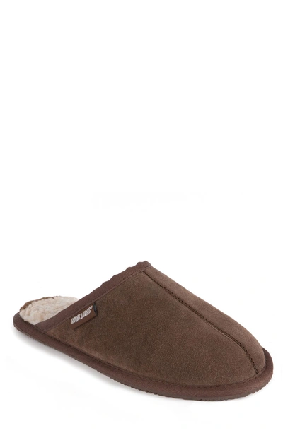 Shop Muk Luks Dave Faux Shearling Lined Suede Slipper In Chocolate