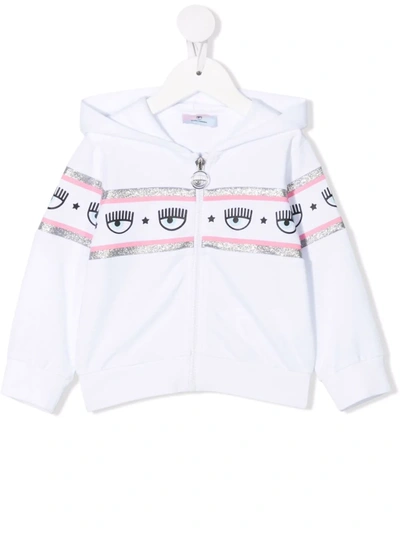 Shop Chiara Ferragni Logomania Zip-up Cotton Hoodie In White