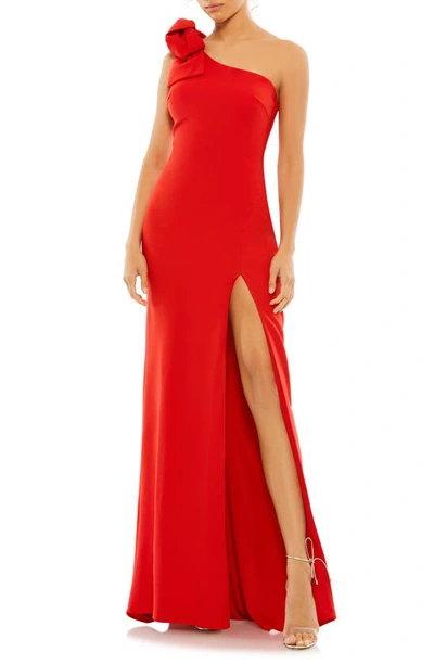 Shop Mac Duggal One-shoulder Side Slit Gown In Red