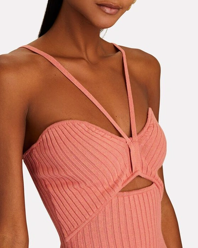 Shop Anna Quan Galina Cut-out Rib-knit Midi Dress In Pink