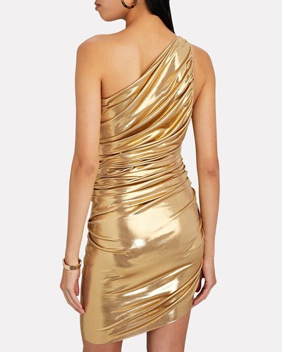 Shop Norma Kamali Diana Ruched One-shoulder Mini Dress In Gold