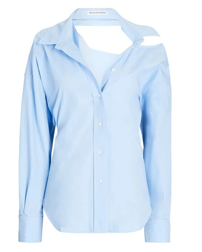 Shop Alexander Wang Cut-out Cotton Button-down Shirt In Blue-lt