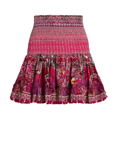 Shop Camilla Shirred Printed Silk Mini Skirt In Multi