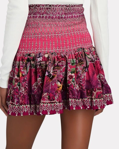 Shop Camilla Shirred Printed Silk Mini Skirt In Multi