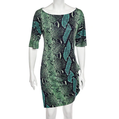 Pre-owned Diane Von Furstenberg Green Printed Silk Knee Length Dress S