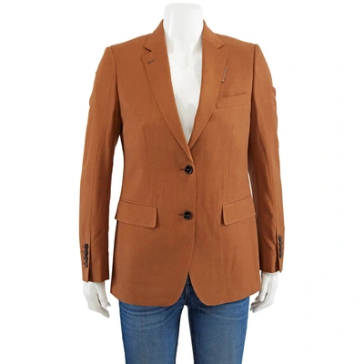Shop Burberry Wool Silk Cotton Blazer Jacket In Rust