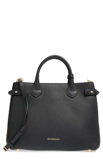 Shop Burberry 'medium Banner' House Check Leather Tote In Black