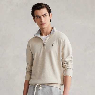 Ralph Lauren Luxury Jersey Quarter-zip Pullover In Expedition Dune Heather  | ModeSens