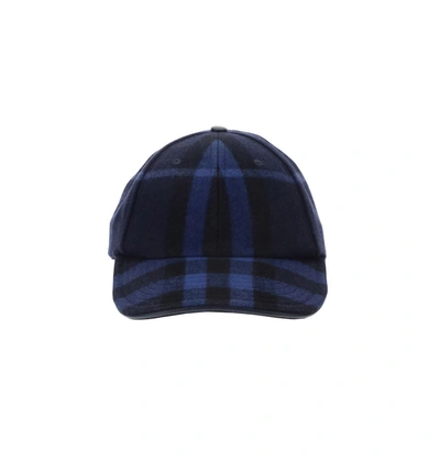 Shop Burberry Checked Baseball Cap In Blue