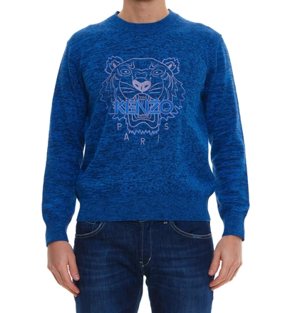 Shop Kenzo Tiger Logo Sweater In Blue
