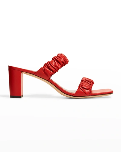 Shop Staud Frankie Ruched Slide Sandals In Scarlet