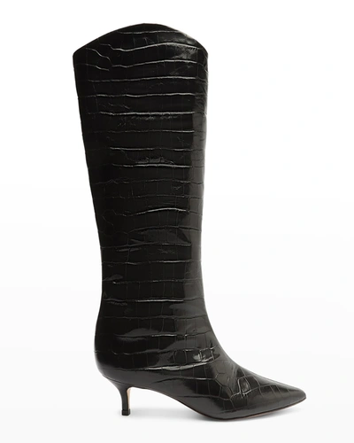 Shop Schutz Maryana Croc-embossed Leather Boots In 0553 Black