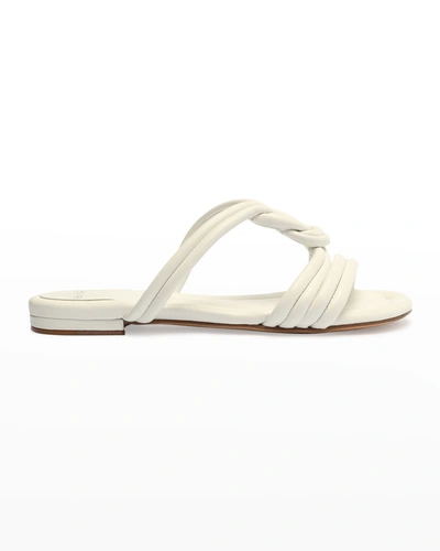 Shop Alexandre Birman Vicky Leather Knot Flat Sandals In White