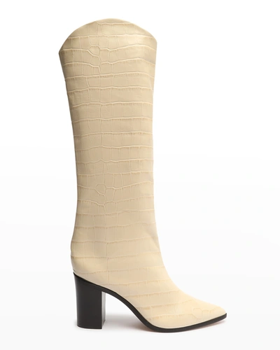 Shop Schutz Analeah Croc-embossed Knee-high Boots In Egg Shell